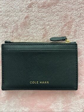 Cole Haan Black Saffiano Card Wallet with Gold Hardware